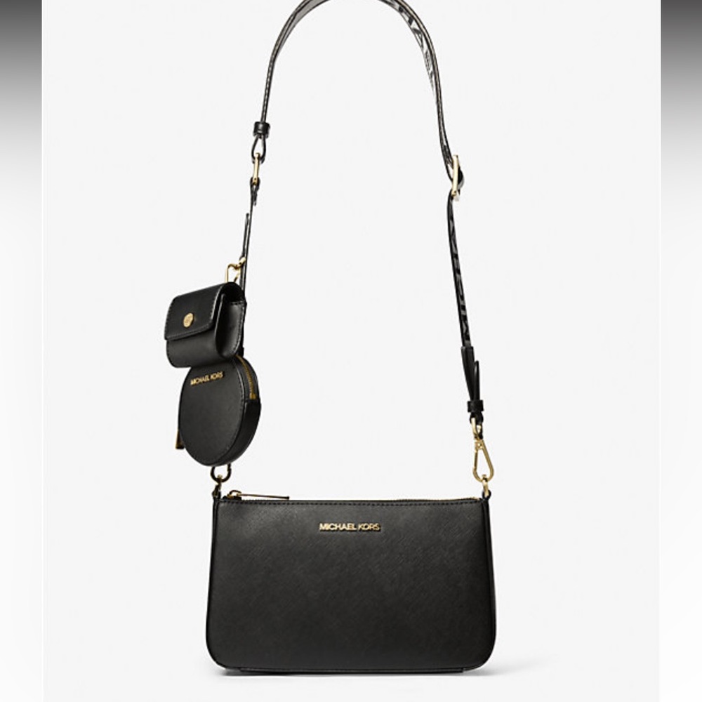 Michael Kors Jet Set Saffiano Leather Crossbody Bag w Case for Apple AirPods Pro